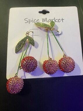 Pink Crystal Cherry Drop Earrings